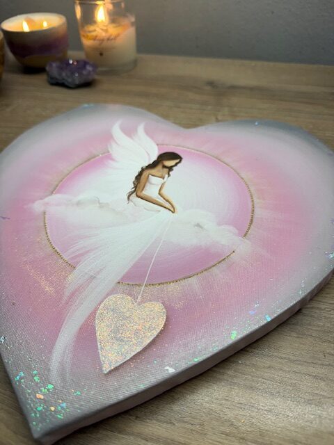 Andělský ochranný obraz ve tvaru srdce | Chráním tvůj prostor | Růžový | 30x30 cm - Obrázek 2