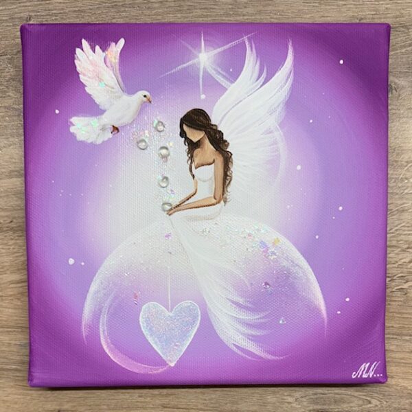 Andělský ochranný obraz s křišťálky | V lásce pod ochranou | 20x20 cm