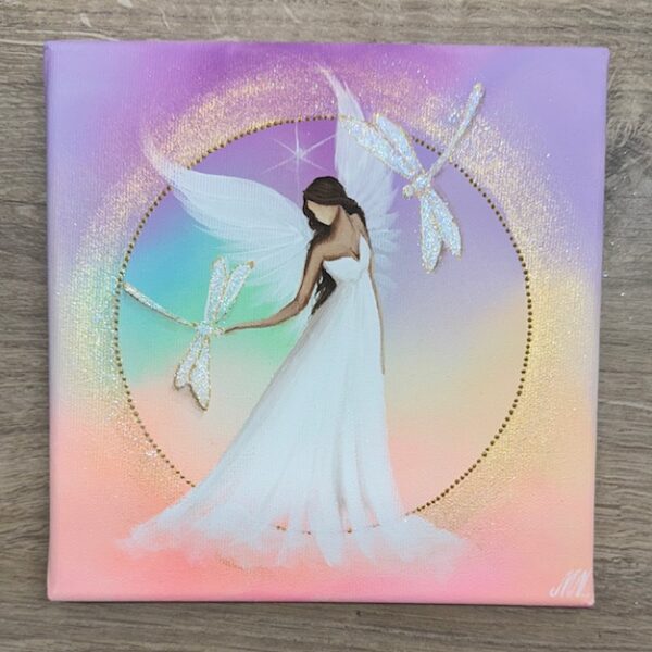 Andělský ochranný obraz s vážkami | Barvy proměny | 20x20 cm