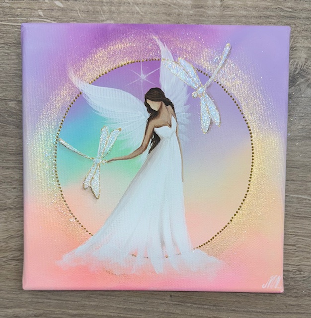 Andělský ochranný obraz s vážkami | Barvy proměny | 20x20 cm