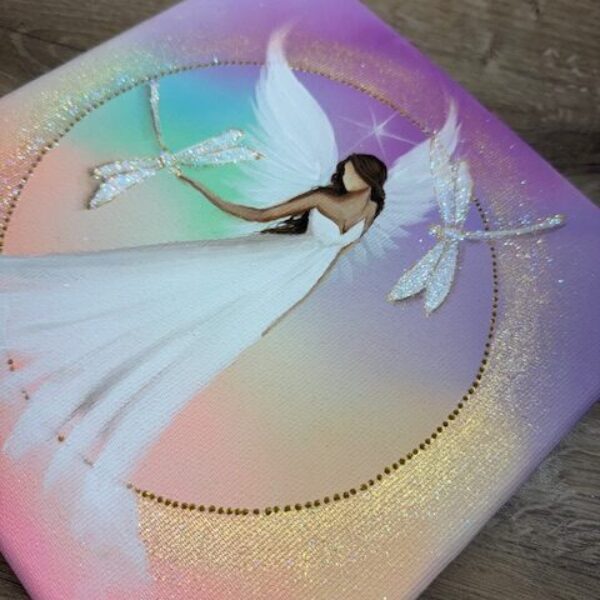 Andělský ochranný obraz s vážkami | Barvy proměny | 20x20 cm