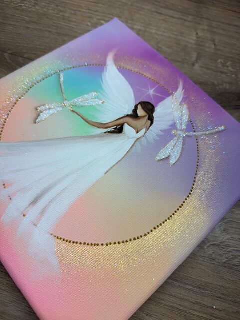 Andělský ochranný obraz s vážkami | Barvy proměny | 20x20 cm - Obrázek 2