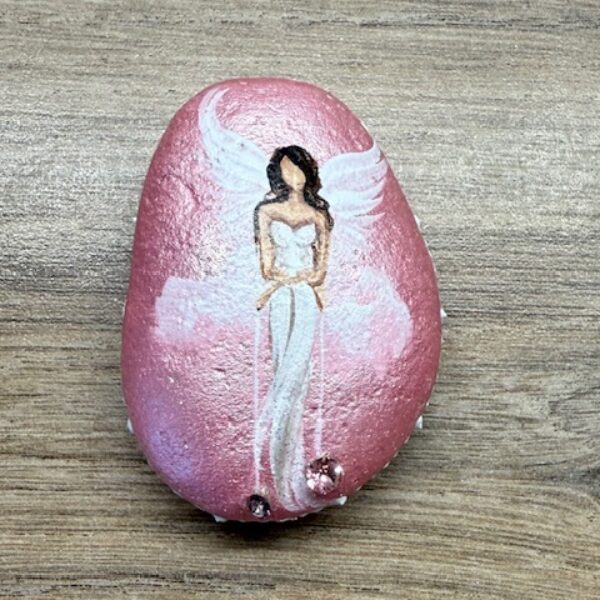 Andělský ručně a s láskou malovaný kamínek pro štěstí a ochranu s kamínkem Swarovski | Růžová | 5