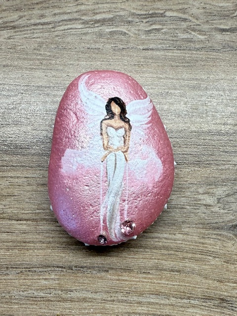 Andělský ručně a s láskou malovaný kamínek pro štěstí a ochranu s kamínkem Swarovski | Růžová | 5