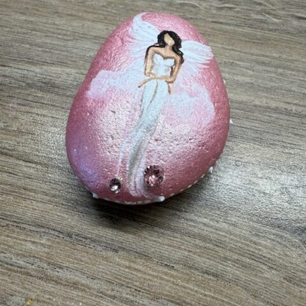 Andělský ručně a s láskou malovaný kamínek pro štěstí a ochranu s kamínkem Swarovski | Růžová | 5