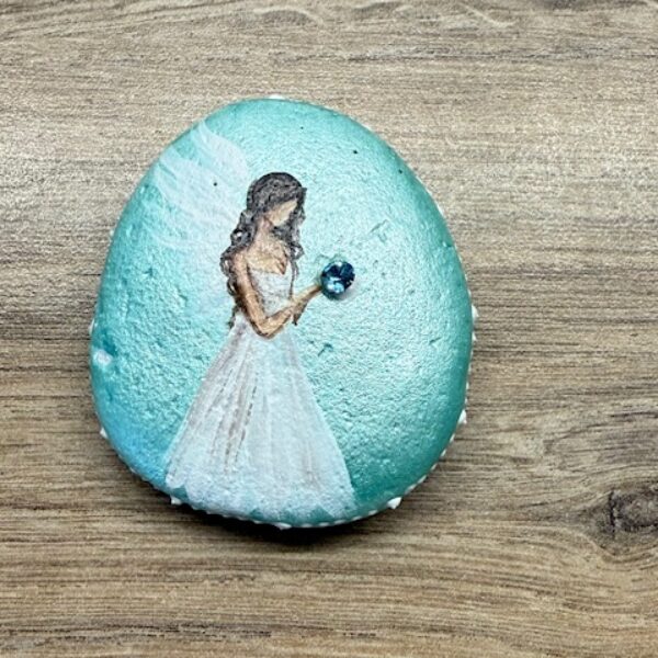 Andělský ručně a s láskou malovaný kamínek pro štěstí a ochranu s kamínkem Swarovski | Zimní mátová | 2 (Kopírovat)