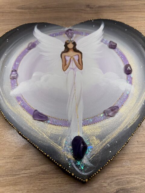 Andělský velmi silný obraz s ametysty a achátem | Hlas intuice | 30 cm