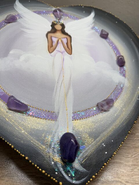 Andělský velmi silný obraz s ametysty a achátem | Hlas intuice | 30 cm - Obrázek 3