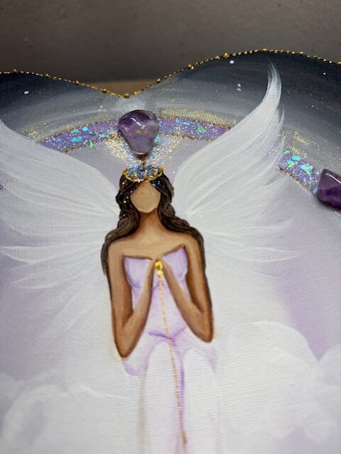 Andělský velmi silný obraz s ametysty a achátem | Hlas intuice | 30 cm - Obrázek 7