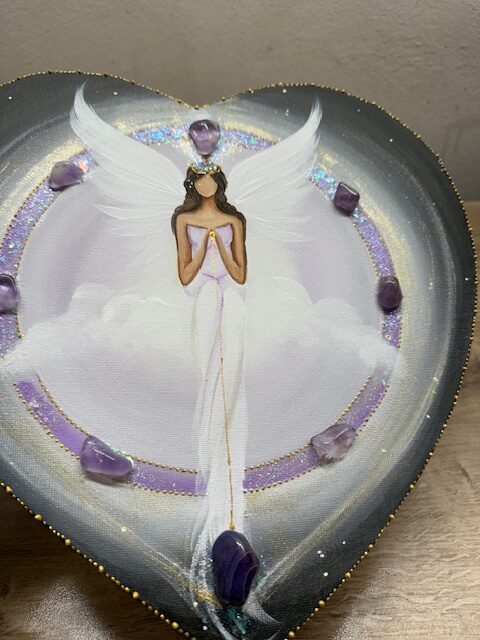 Andělský velmi silný obraz s ametysty a achátem | Hlas intuice | 30 cm - Obrázek 2