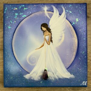 Andělský ochranný a harmonizační obraz s ametystem  | Uvolnění bolestí ze srdce | 20x20 cm