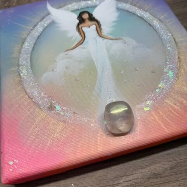 Andělský ochranný obraz s křišťálem | Déšť štěstí | 20x20 cm