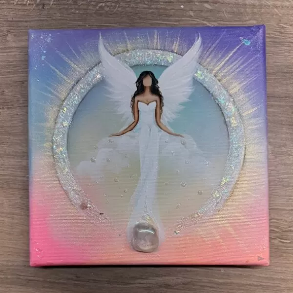 Andělský ochranný obraz s křišťálem | Déšť štěstí | 20x20 cm