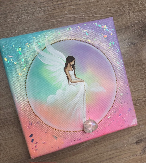 Andělský ochranný a harmonizační obraz s křišťálem | Anděl strážný | 20x20cm - Obrázek 4