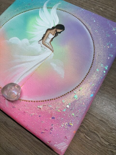 Andělský ochranný a harmonizační obraz s křišťálem | Anděl strážný | 20x20cm - Obrázek 3