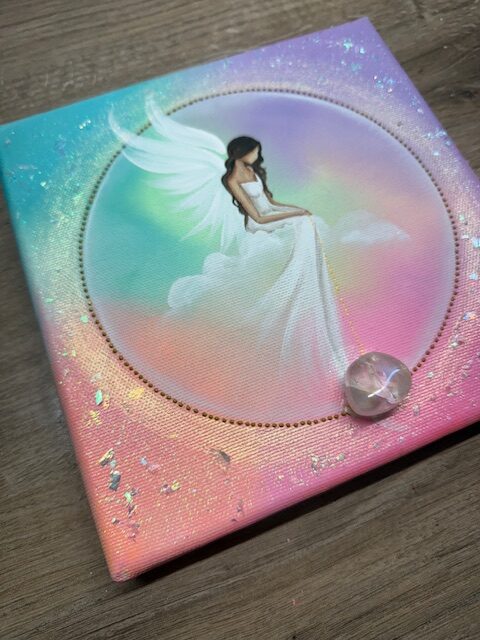 Andělský ochranný a harmonizační obraz s křišťálem | Anděl strážný | 20x20cm - Obrázek 2