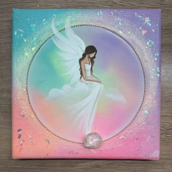 Andělský ochranný a harmonizační obraz s křišťálem | Anděl strážný | 20x20cm