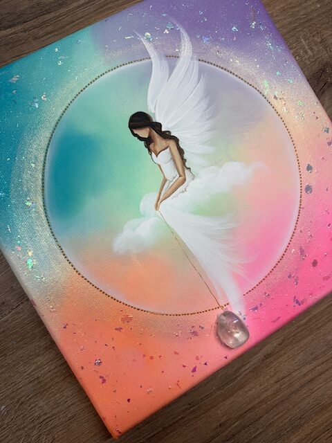 Andělský ochranný a harmonizační obraz s křišťálem | Anděl strážný | 30x30cm - Obrázek 3