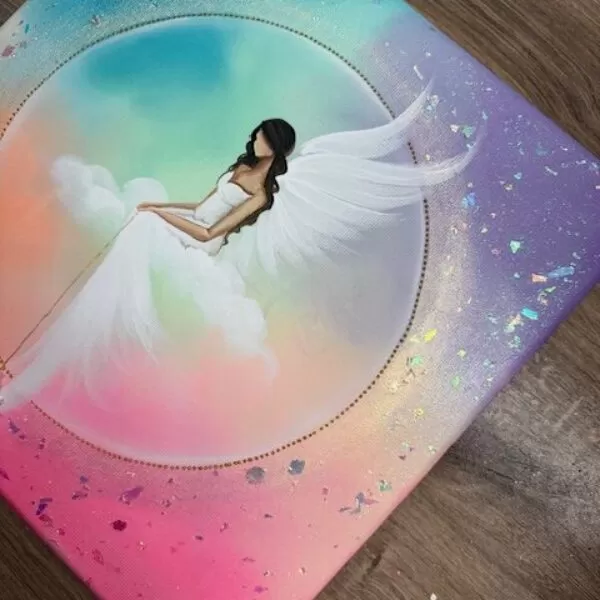 Andělský ochranný a harmonizační obraz s křišťálem | Anděl strážný | 30x30cm