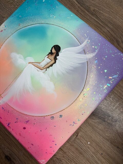 Andělský ochranný a harmonizační obraz s křišťálem | Anděl strážný | 30x30cm - Obrázek 2