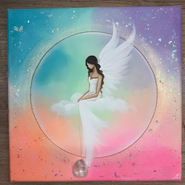 Andělský ochranný a harmonizační obraz s křišťálem | Anděl strážný | 30x30cm