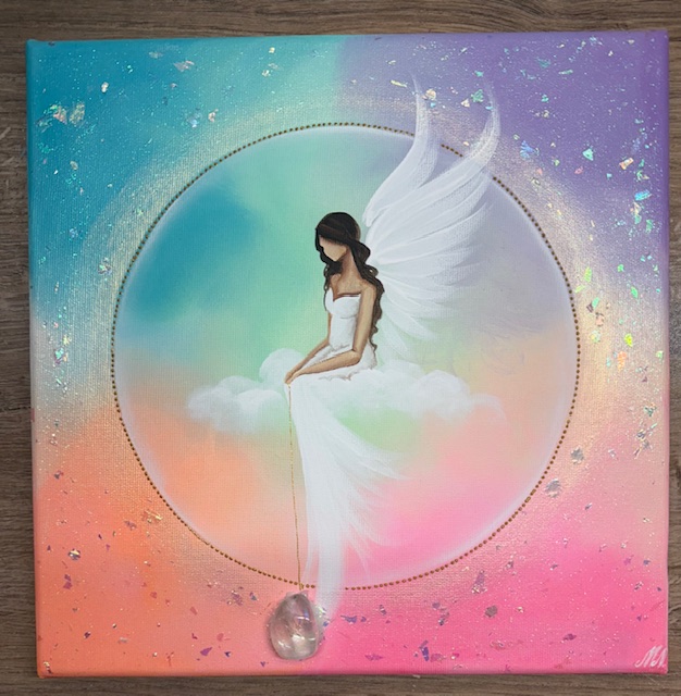 Andělský ochranný a harmonizační obraz s křišťálem | Anděl strážný | 30x30cm