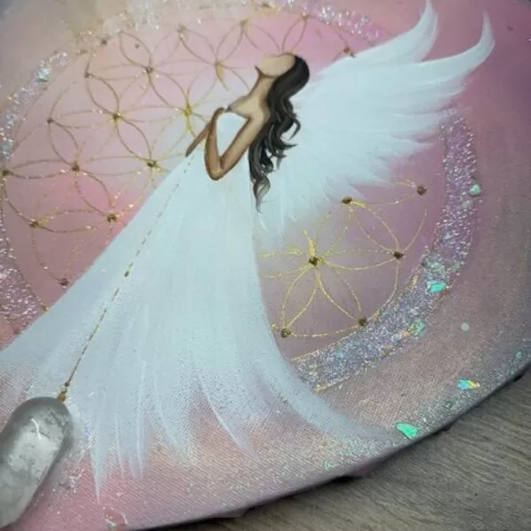 Andělský ochranný obraz s křišťálem | Tiché vedení | 30 cm