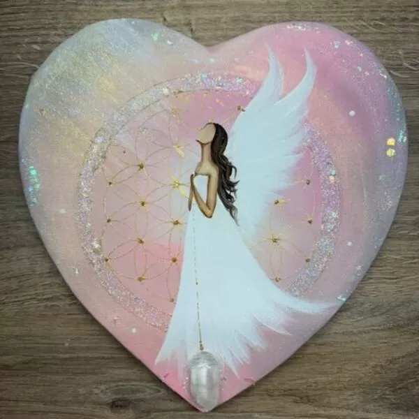 Andělský ochranný obraz s křišťálem | Tiché vedení | 30 cm