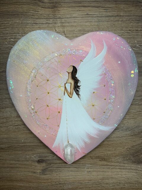 Andělský ochranný obraz s křišťálem | Tiché vedení | 30 cm