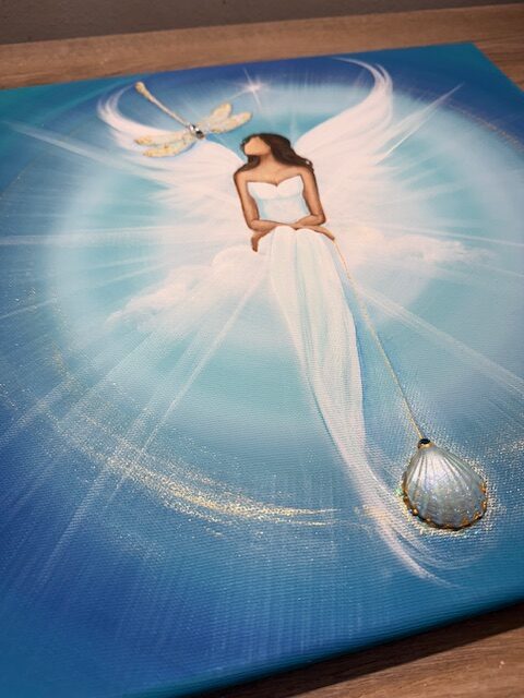 Andělský velmi silný a ochranný obraz s mušlí hřebenatkou | Hluboká moudrost | 40x40 cm - Obrázek 6