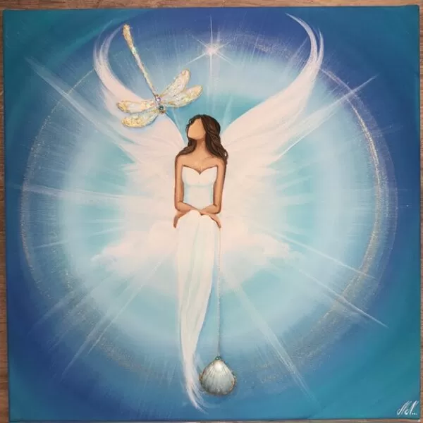 Andělský velmi silný a ochranný obraz s mušlí hřebenatkou | Hluboká moudrost | 40x40 cm