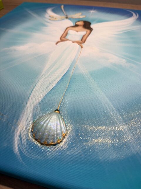 Andělský velmi silný a ochranný obraz s mušlí hřebenatkou | Hluboká moudrost | 40x40 cm - Obrázek 2