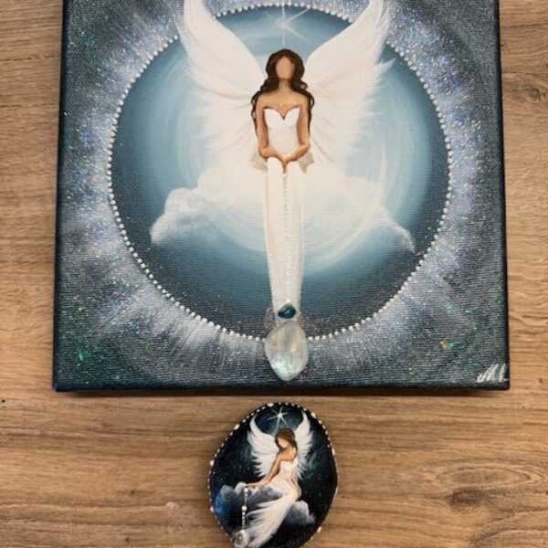 Andělský obraz a kamínek s křišťálem | Jsi pod ochranou | 20x20