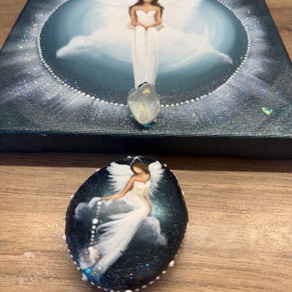 Andělský obraz a kamínek s křišťálem | Jsi pod ochranou | 20x20