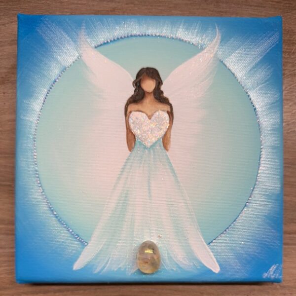 Andělský obraz s křišťálem  | Nechť tvé srdce září | 20x20 cm svítí ve tmě