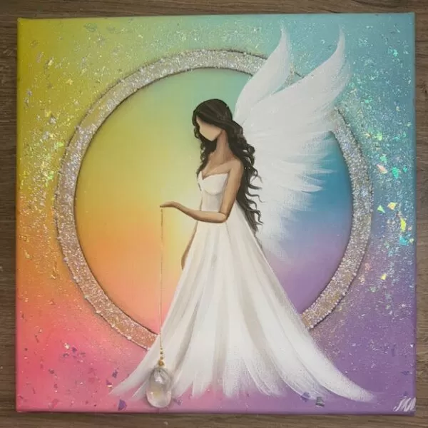 Andělský ochranný obraz s křišťálem | Anděl štěstí | 30x30 cm