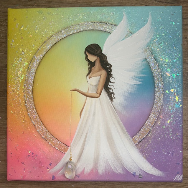 Andělský ochranný obraz s křišťálem | Anděl štěstí | 30x30 cm