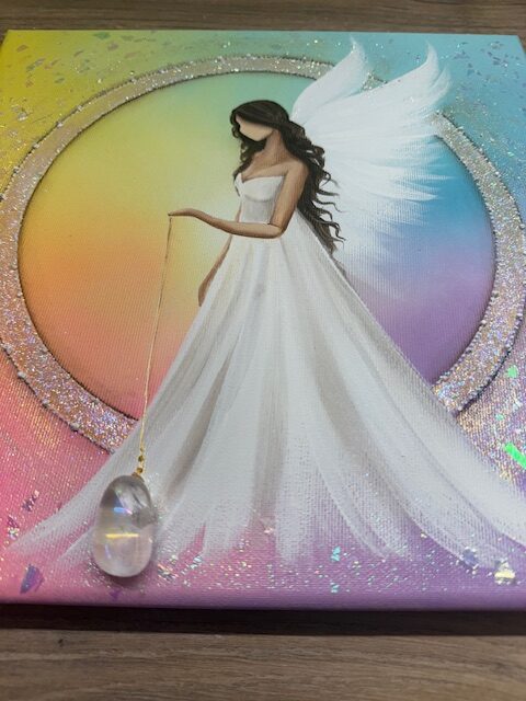 Andělský ochranný obraz s křišťálem | Anděl štěstí | 30x30 cm - Obrázek 2