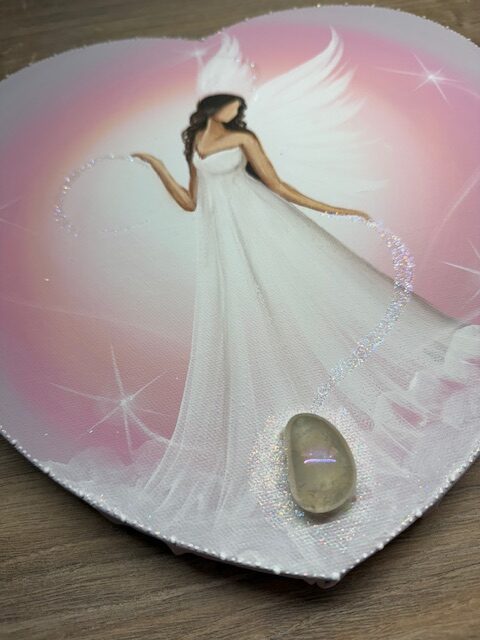 Andělský ochranný obraz ve tvaru srdce s křišťálem | Propojení se světlem | 30 cm - Obrázek 4