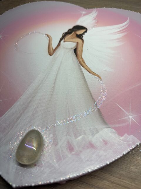 Andělský ochranný obraz ve tvaru srdce s křišťálem | Propojení se světlem | 30 cm - Obrázek 3