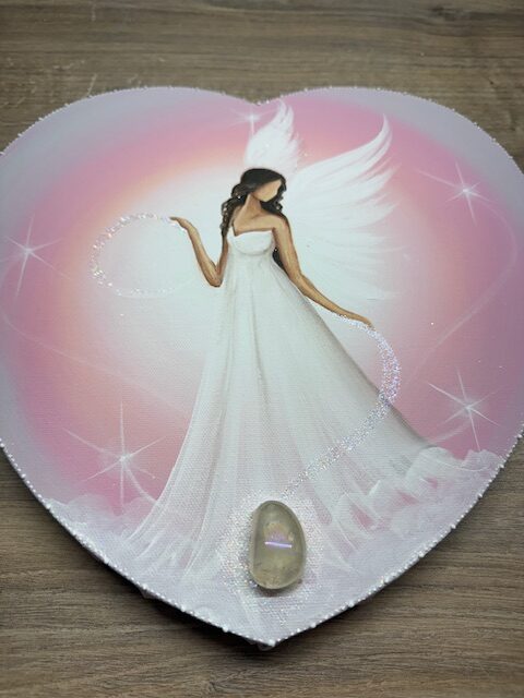 Andělský ochranný obraz ve tvaru srdce s křišťálem | Propojení se světlem | 30 cm - Obrázek 2