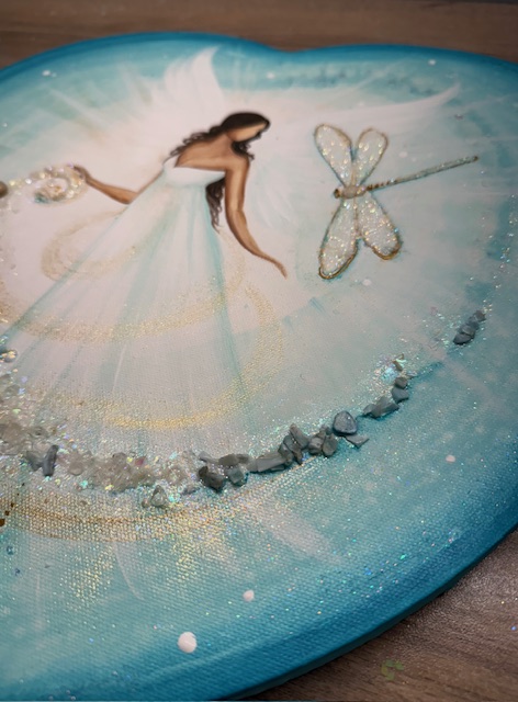 Andělský ochranný obraz ve tvaru srdce s minerály | V hlubinách duše | 40 cm - Obrázek 4