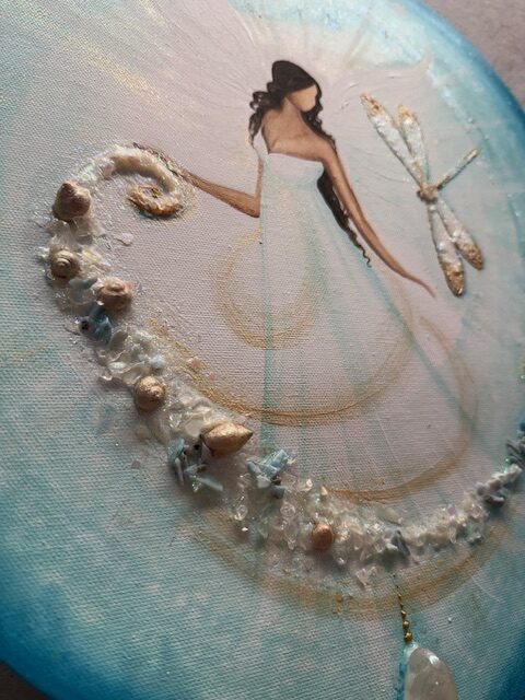 Andělský ochranný obraz ve tvaru srdce s minerály | V hlubinách duše | 40 cm - Obrázek 3