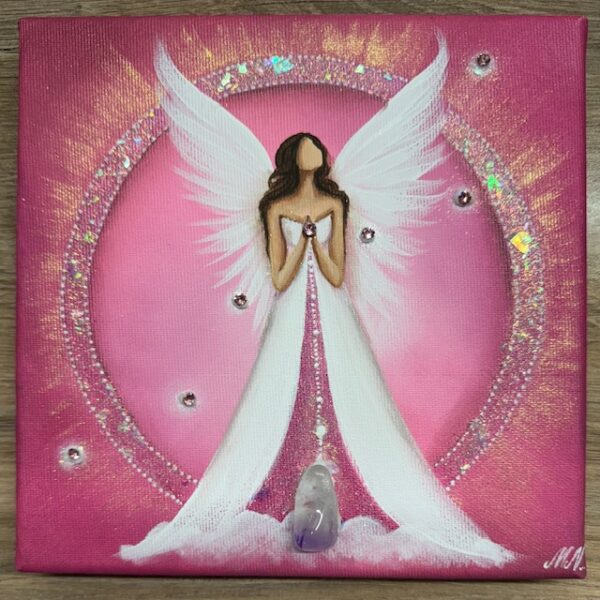 Andělský ochranný obraz s ametystem | Zázrak přítomnosti | 20x20cm