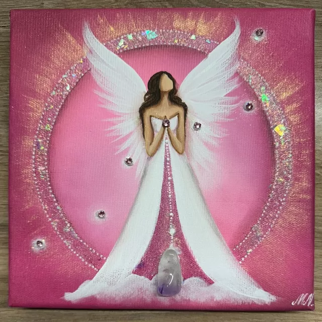 Andělský ochranný obraz s ametystem | Zázrak přítomnosti | 20x20cm