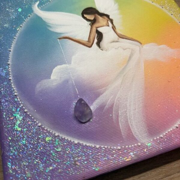 Andělský ochranný a harmonizační obraz s ametystem | Chráním tě | 20x20 cm