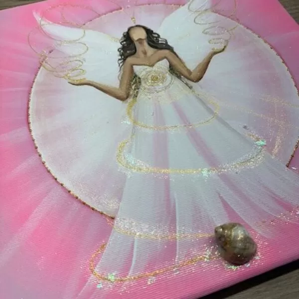 Andělský ochranný obraz s mořskou ulitou | Vysvobození ze strachů | 30x30 cm