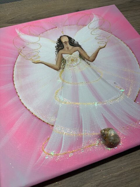 Andělský ochranný obraz s mořskou ulitou | Vysvobození ze strachů | 30x30 cm - Obrázek 2