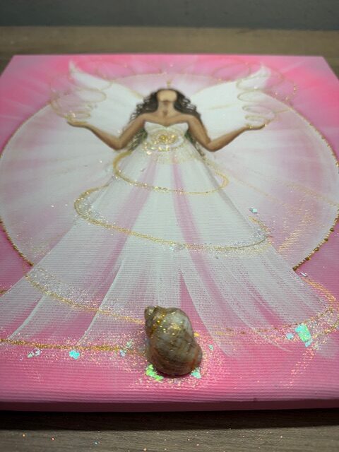 Andělský ochranný obraz s mořskou ulitou | Vysvobození ze strachů | 30x30 cm - Obrázek 3