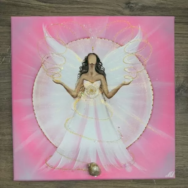 Andělský ochranný obraz s mořskou ulitou | Vysvobození ze strachů | 30x30 cm